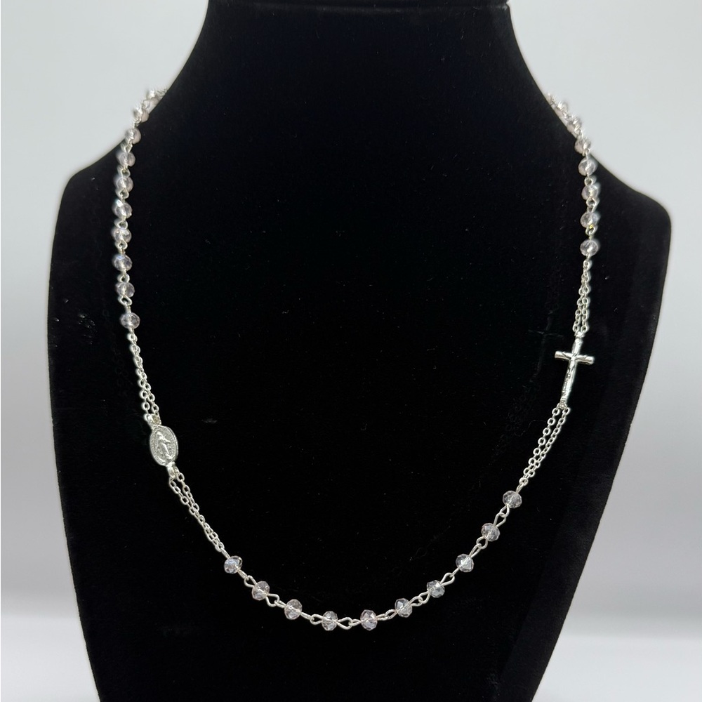 Silver Rosary Necklace With Cross